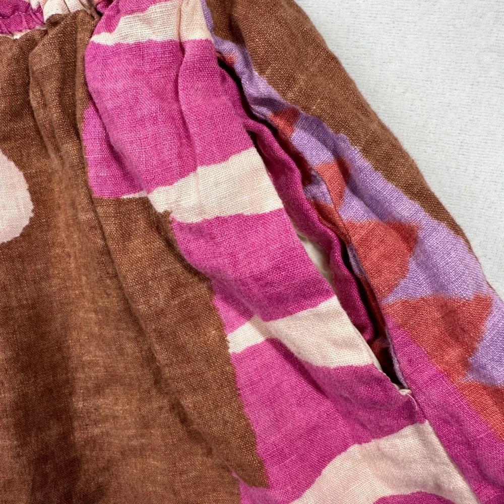 Anthropologie Somerset Shorts Womens M Pink Brown Linen Blend Geometric Print